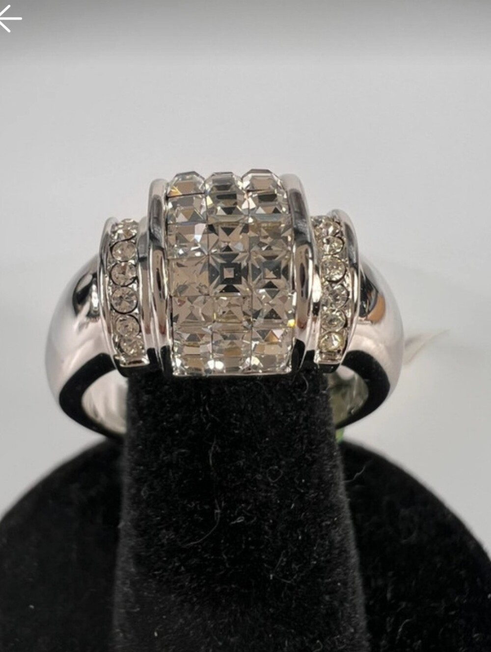 Crystal Accent Silver Statement Ring, Sz 10